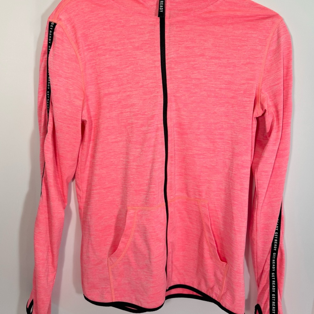 H&M Girls Salmon Pink  Workout Jacket with Black Trim Sz 14
